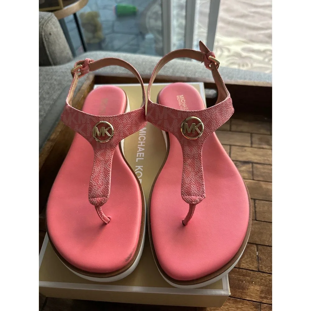 Michael Kors Women Pink Jilly MK Logo Thong Slingback Sandals 8.5M PV22A VGUC - Picture 1 of 10